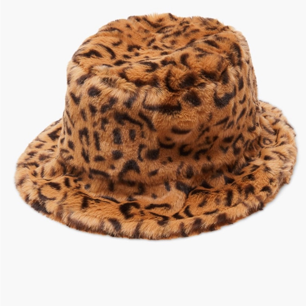 JustFab Leopard Faux Fur Bucket Hat